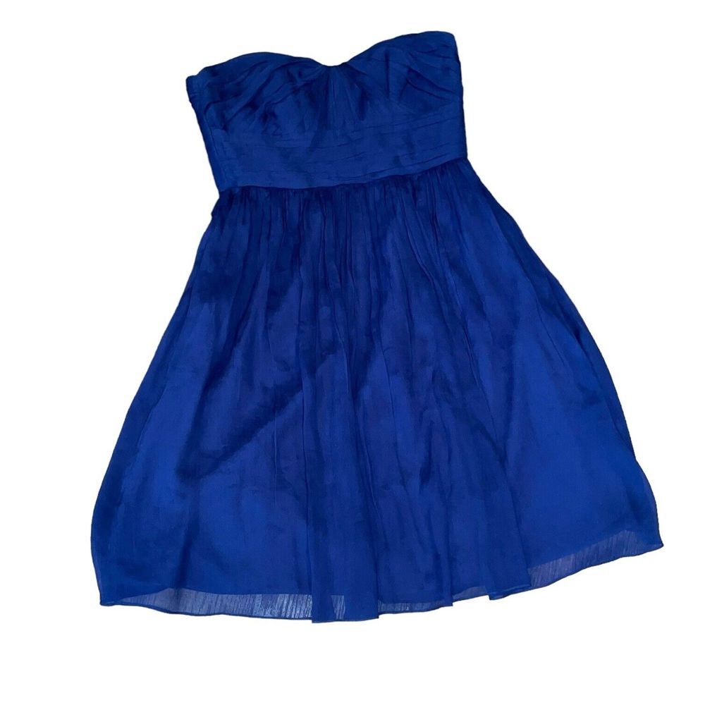 J Crew Womens Arabelle Silk Dress Size 2 Blue Chiffon Strapless Formal‎ Dances